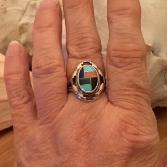 Vintage American Navajo Turquoise Coral Lapis - Picture 6 of 7